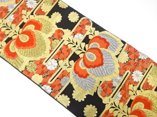 アンティーク　ヱ霞に桐菊梅模様織出し袋帯（着用可）